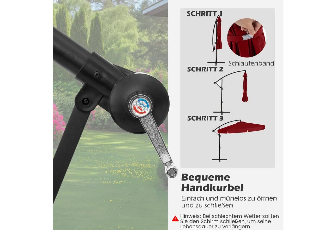COSTWAY Sonnenschirm Ampelschirm Rot mit Volant und Schutzhülle - Bild 5