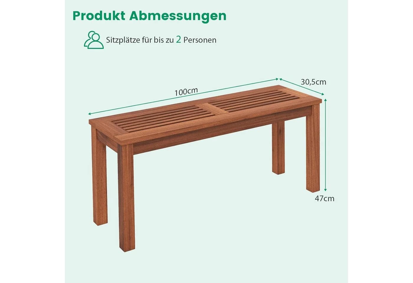 KOMFOTTEU Gartenbank Hartholz Braun 2-Sitzer - Bild 3