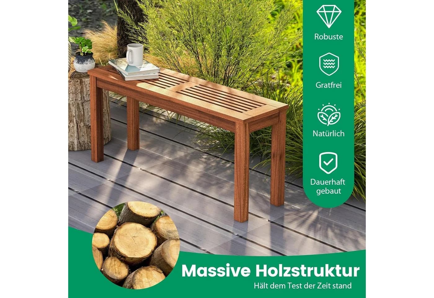 KOMFOTTEU Gartenbank Hartholz Braun 2-Sitzer - Bild 4