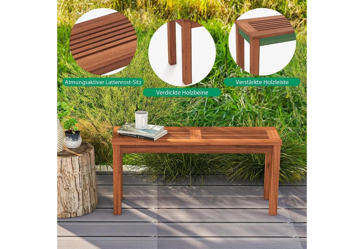 KOMFOTTEU Gartenbank Hartholz Braun 2-Sitzer - Bild 5