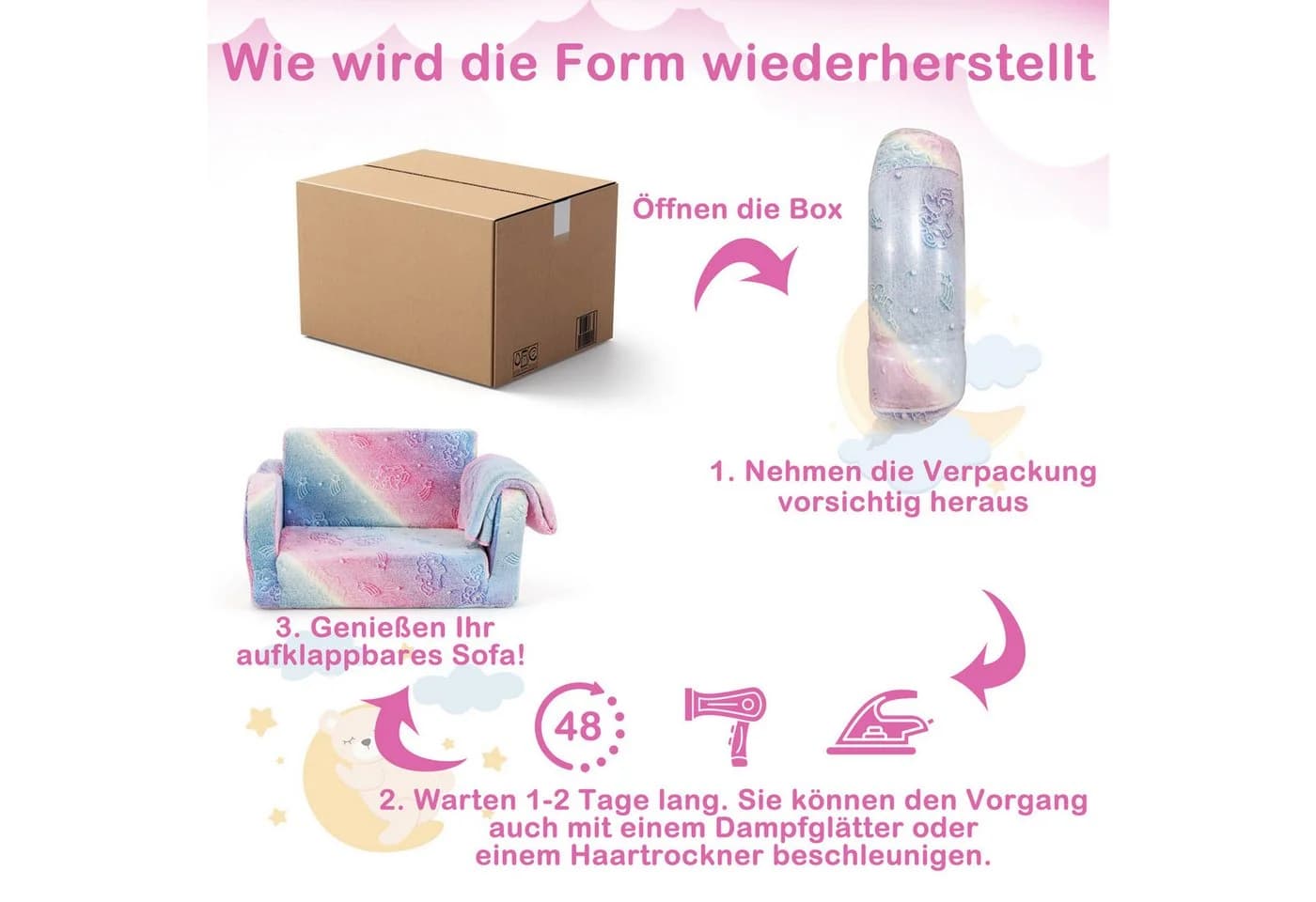 KOMFOTTEU Kindersofa ausklappbar mit leuchtenden Mustern Flanellbezug - Bild 4
