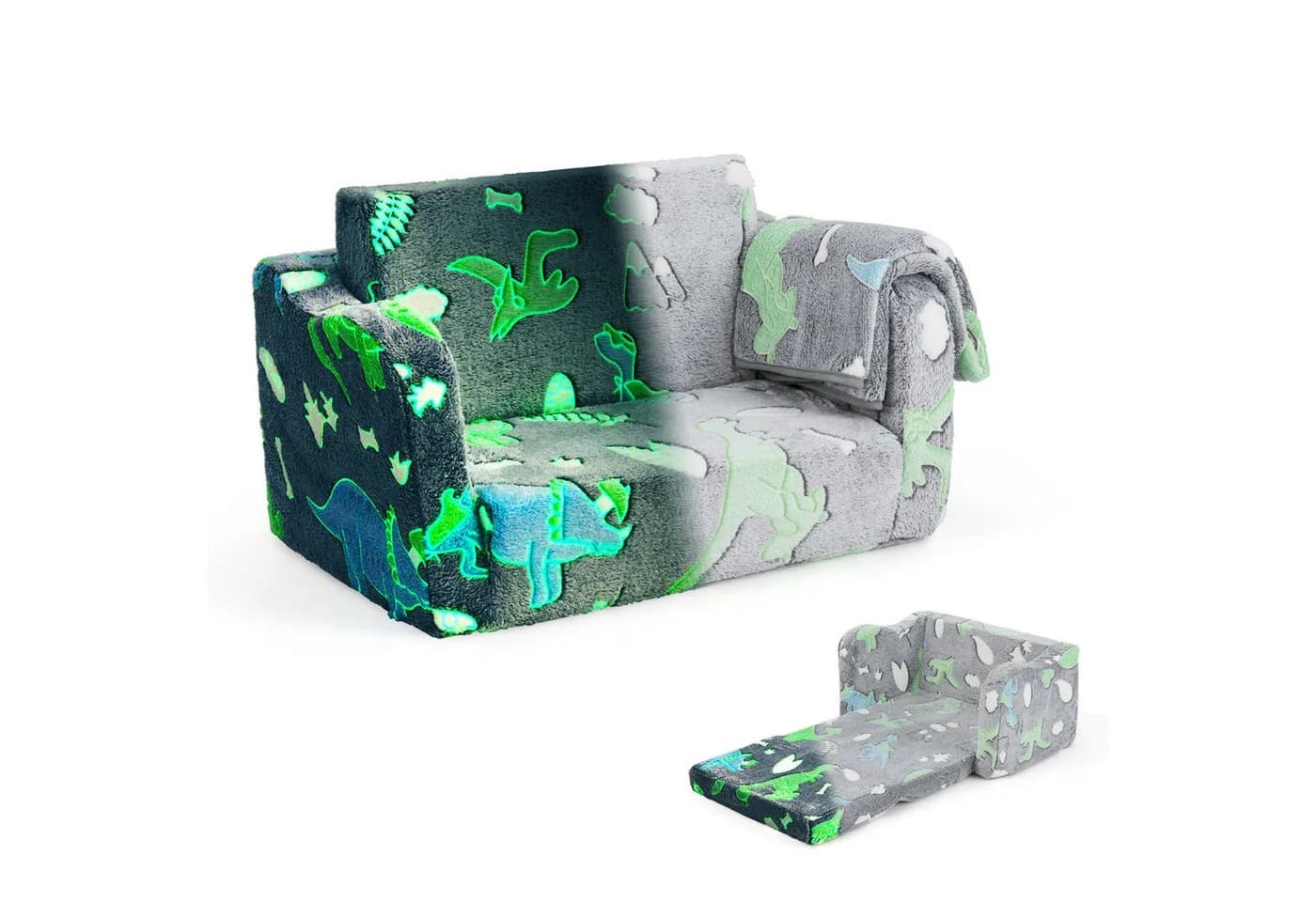 KOMFOTTEU Kindersofa ausklappbar mit Flanellbezug & Leuchtmotiven - Bild 2