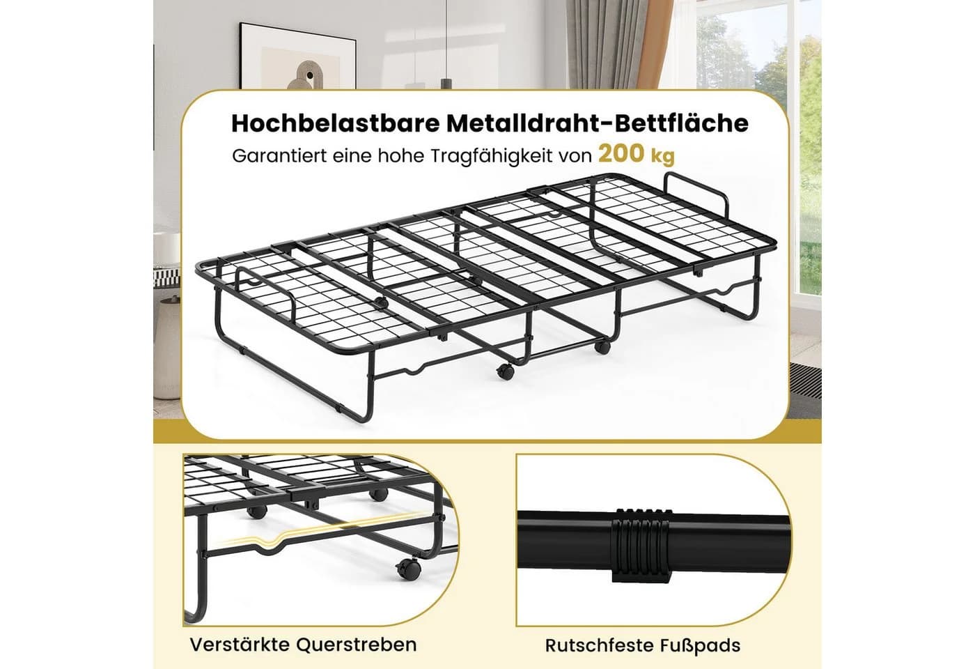 KOMFOTTEU Gästebett Klappbett mit Schaumstoffmatratze Schwarz/Weiß - Bild 5