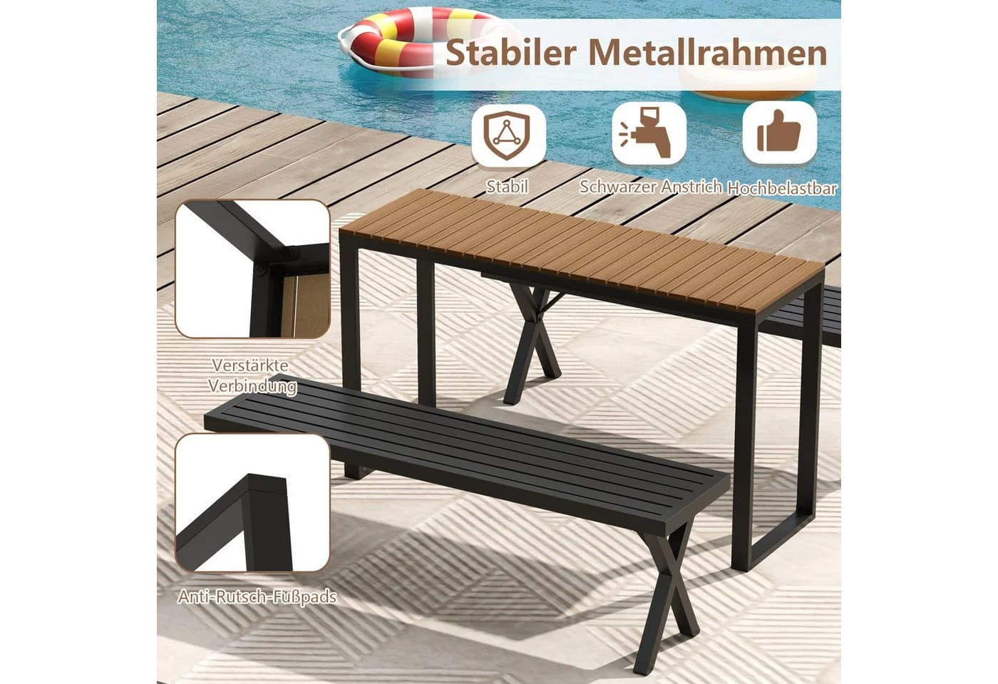 KOMFOTTEU Gartentisch Braun Schwarz WPC Metall wetterfest - Bild 5