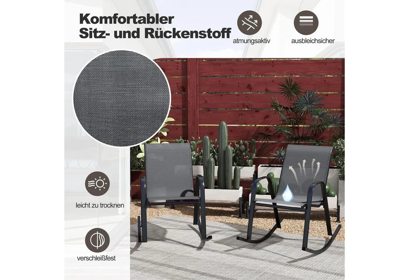 KOMFOTTEU Schaukelstuhl 2er Set mit Rückenlehne & Armlehne - Bild 4