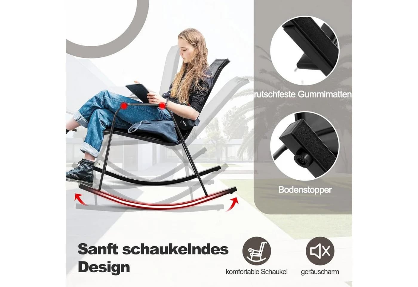 KOMFOTTEU Schaukelstuhl 2er Set mit Rückenlehne & Armlehne - Bild 5