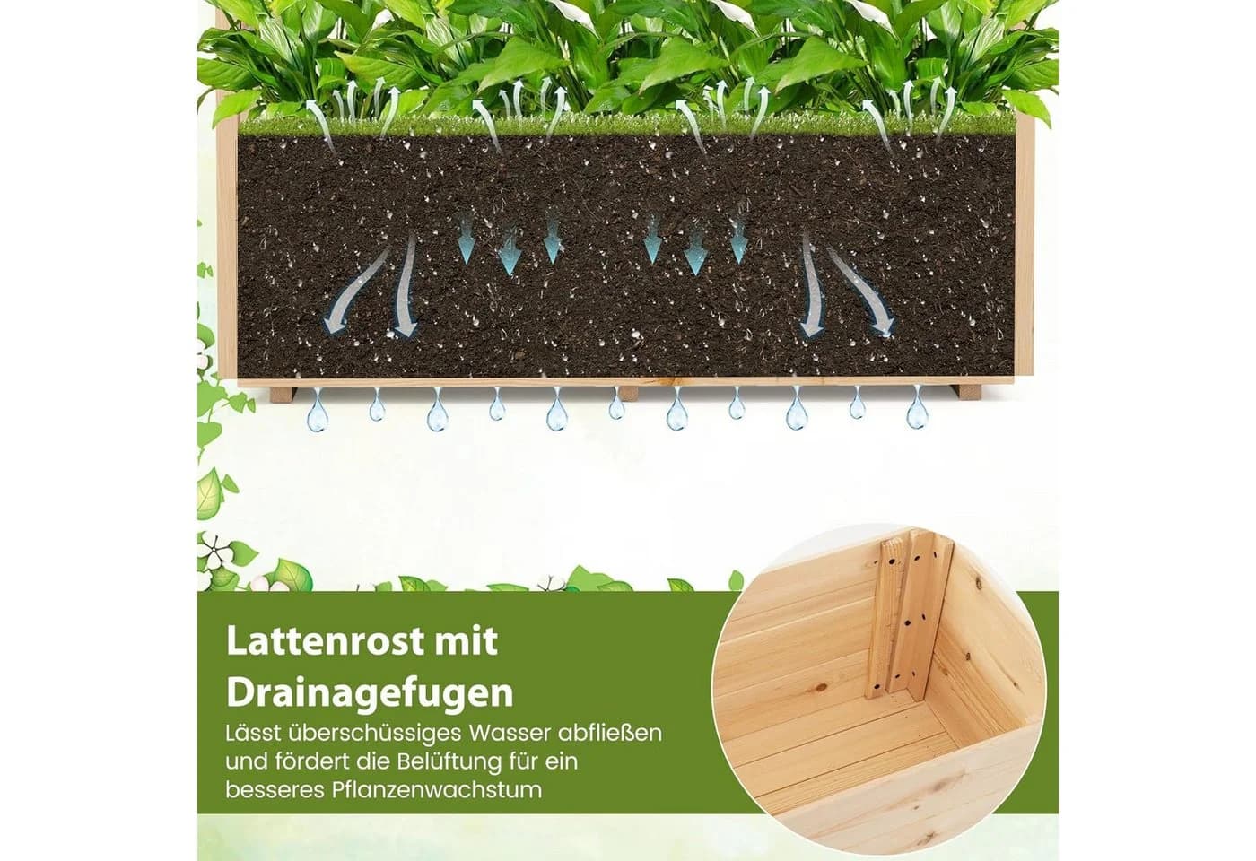 KOMFOTTEU Blumenkasten mit Rankgitter & Dach aus Tannenholz