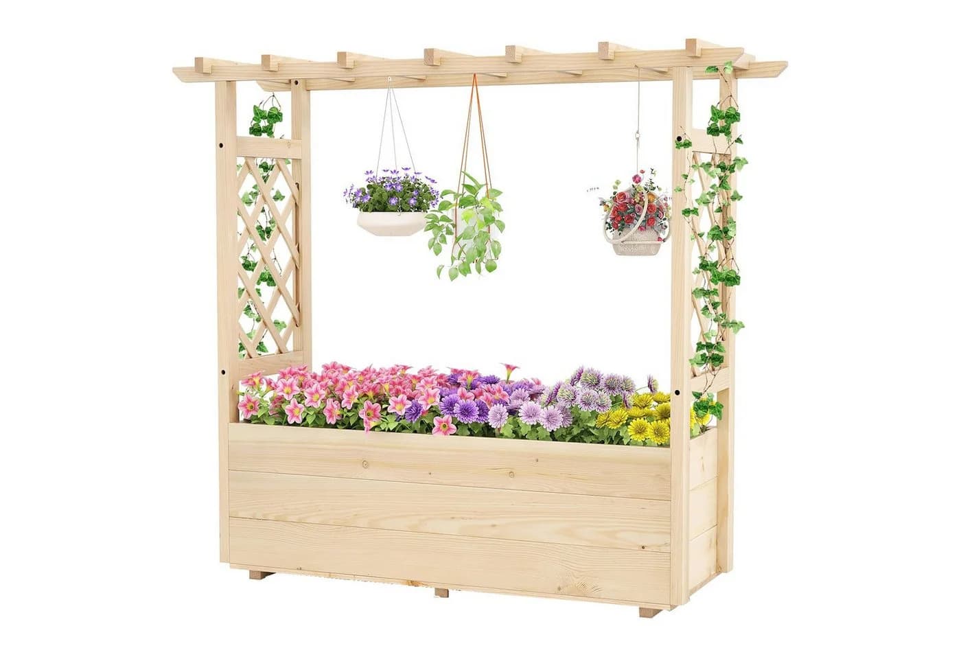 KOMFOTTEU Blumenkasten mit Rankgitter & Dach aus Tannenholz - Bild 2