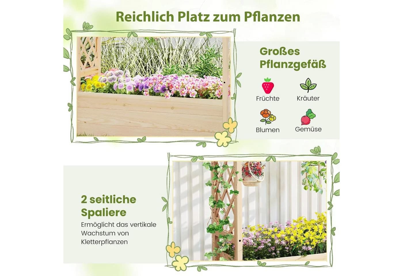 KOMFOTTEU Blumenkasten mit Rankgitter & Dach aus Tannenholz - Bild 3