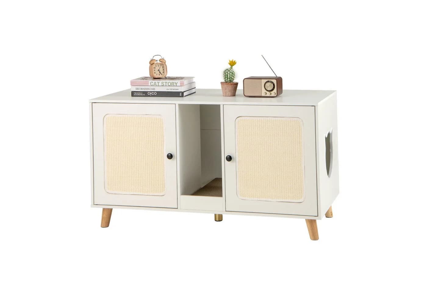 COSTWAY Katzenschrank Weiß Katzenklo mit Eingang - Bild 2