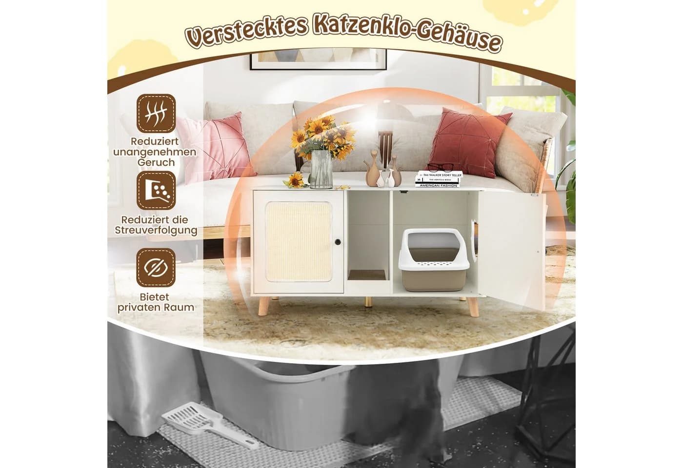 COSTWAY Katzenschrank Weiß Katzenklo mit Eingang - Bild 3