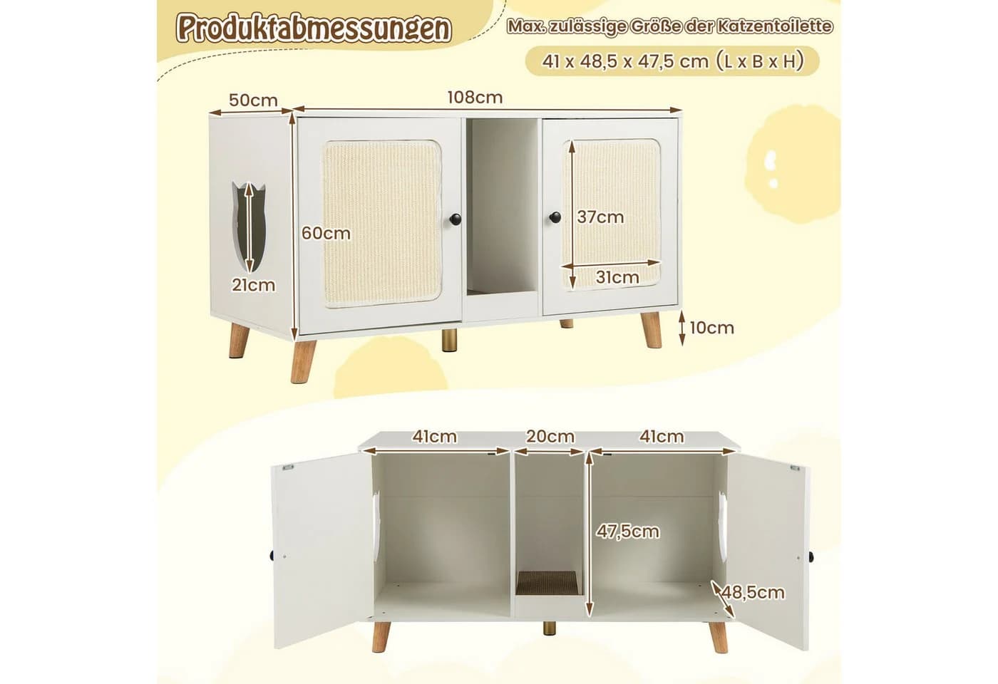 COSTWAY Katzenschrank Weiß Katzenklo mit Eingang - Bild 4