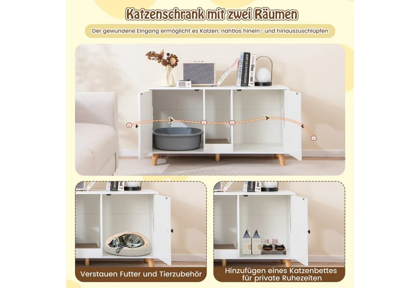 COSTWAY Katzenschrank Weiß Katzenklo mit Eingang - Bild 5