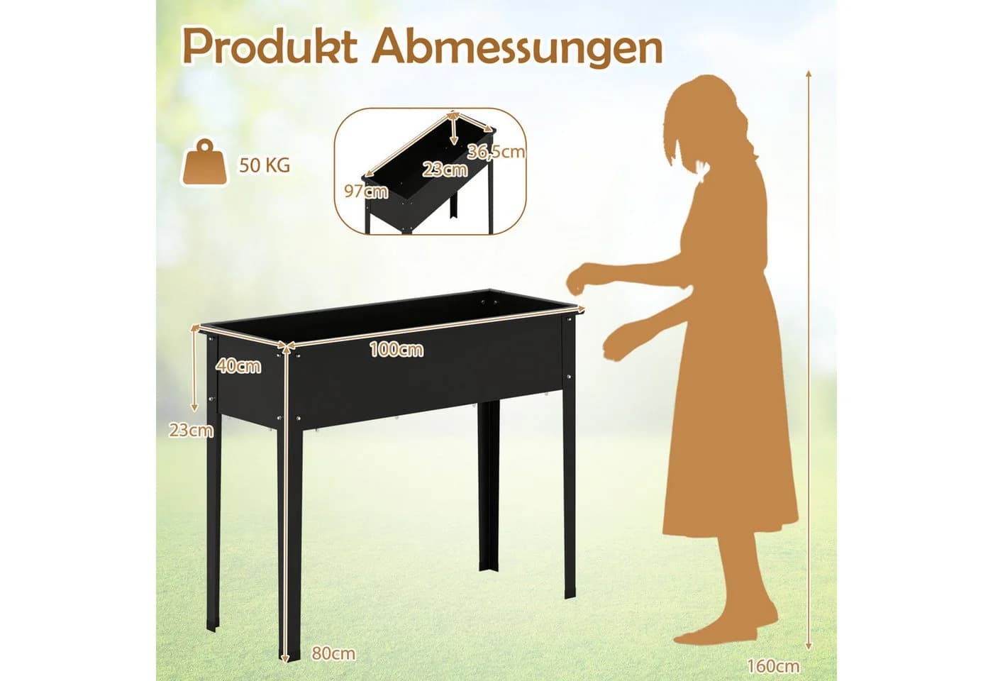 COSTWAY Hochbeet Metall Schwarz 100x40x80cm - Bild 5