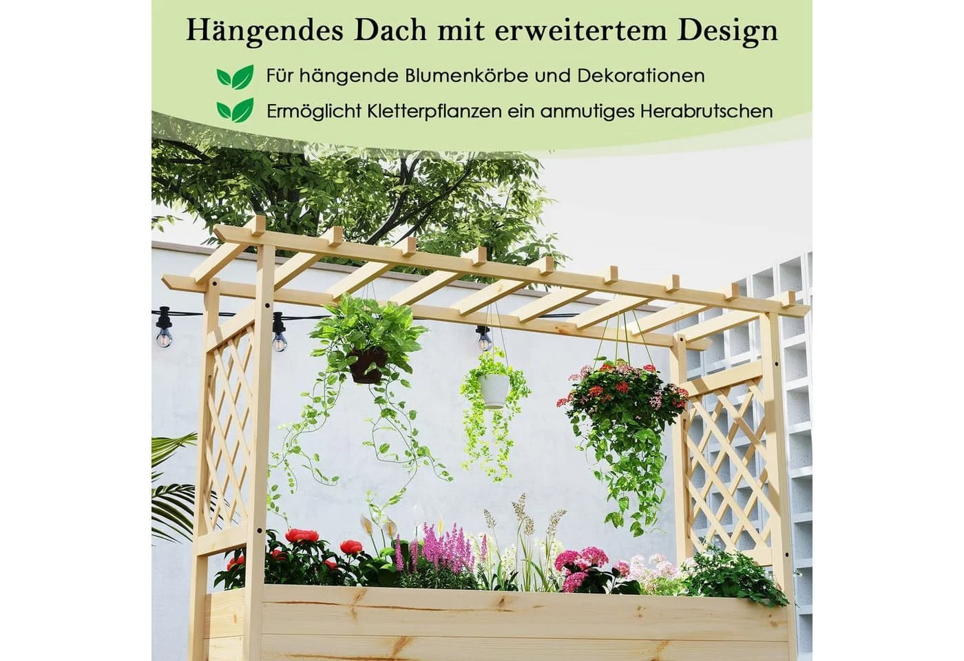 COSTWAY Hochbeet Kiefernholz mit Rankgitter & Dach - Bild 5