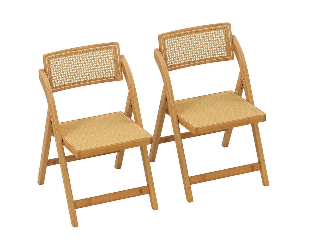 COSTWAY Klappstuhl 2er Set Esszimmerstühle Bambus Natur - Bild 2