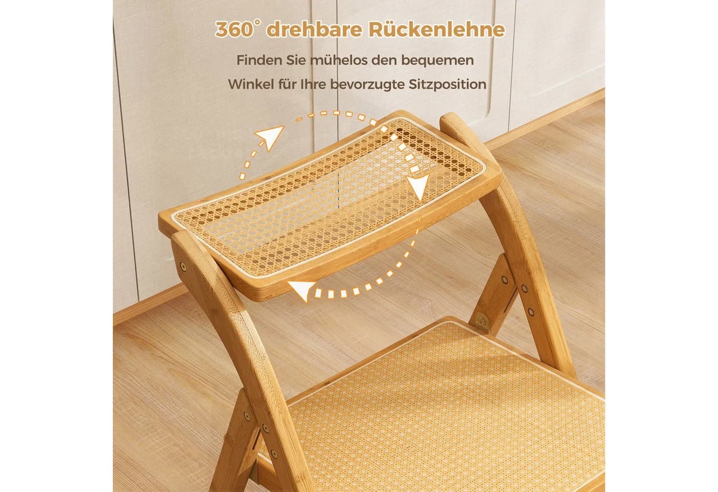 COSTWAY Klappstuhl 2er Set Esszimmerstühle Bambus Natur - Bild 3