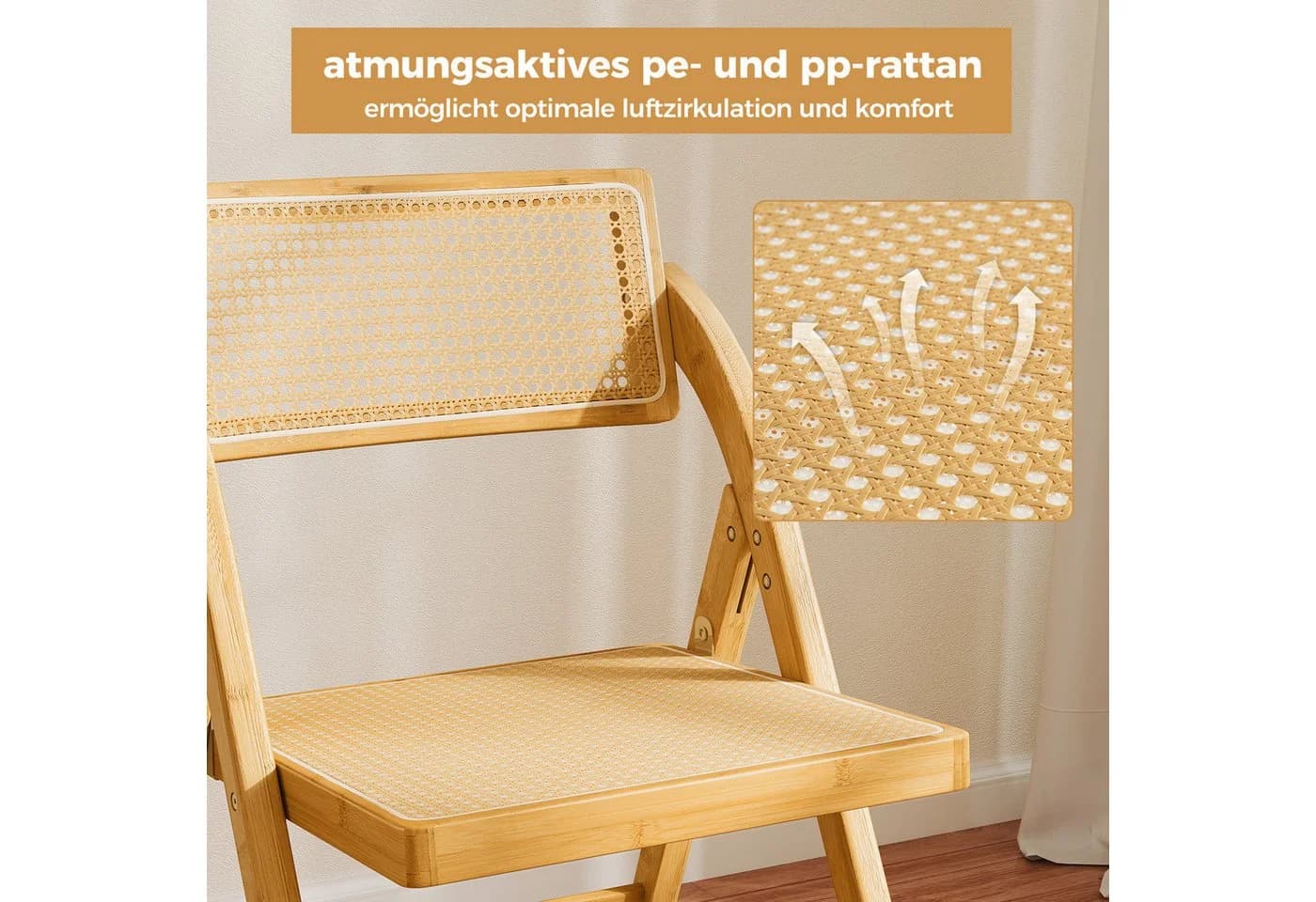 COSTWAY Klappstuhl 2er Set Esszimmerstühle Bambus Natur - Bild 4