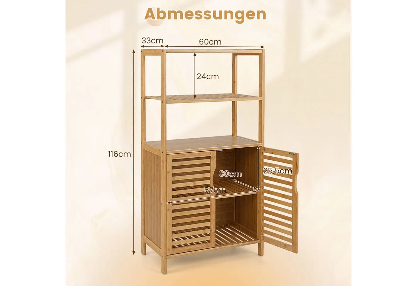 COSTWAY Bücherregal Bambus mit Lamellentüren - Bild 5