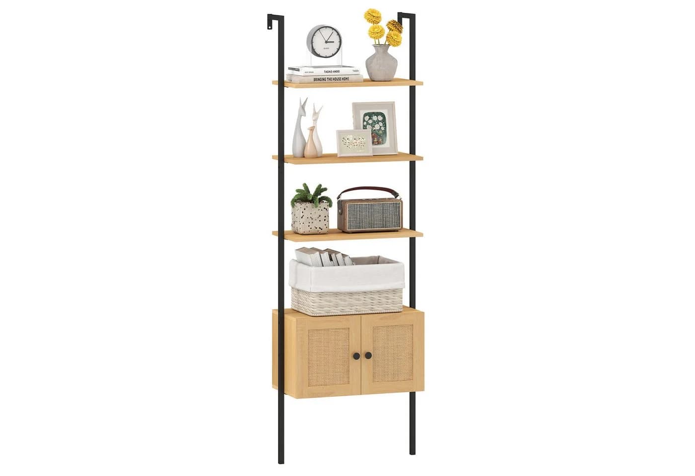 COSTWAY 5-stöckiges Leiterregal mit Schrank Natur Metall - Bild 2