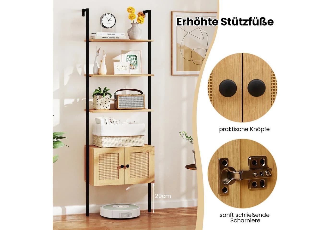 COSTWAY 5-stöckiges Leiterregal mit Schrank Natur Metall - Bild 4