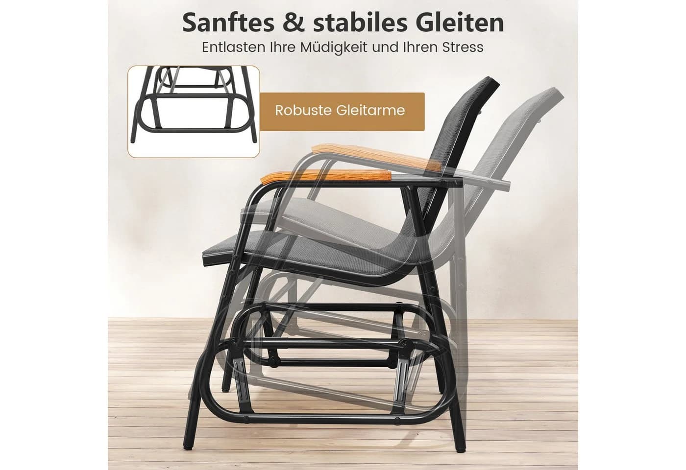 COSTWAY Schaukelbank für 2 Personen Grau Metall & Teakholz - Bild 4