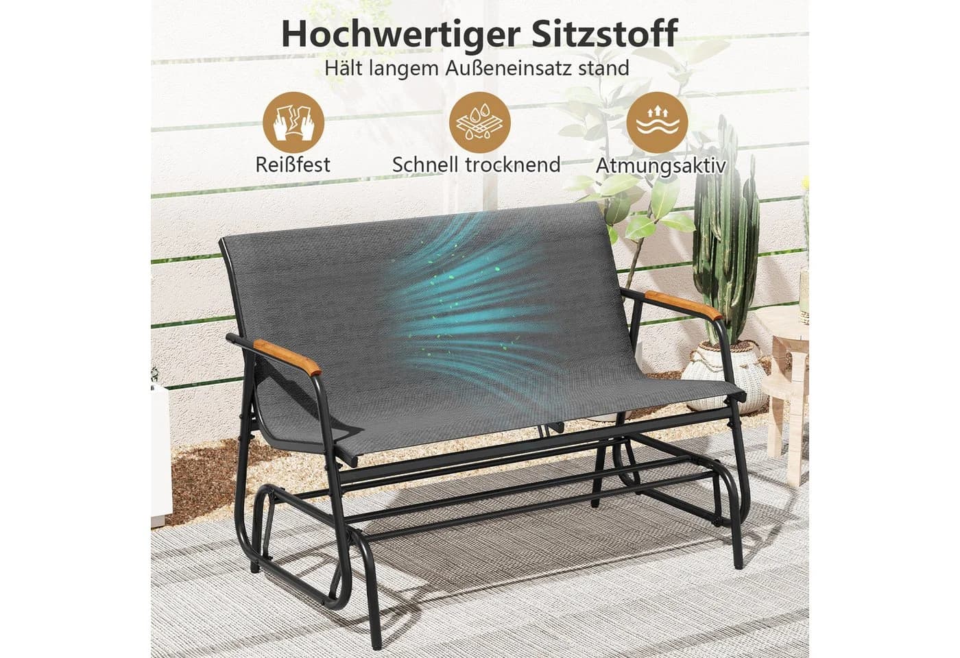 COSTWAY Schaukelbank für 2 Personen Grau Metall & Teakholz - Bild 5