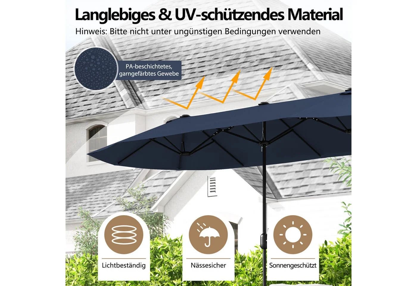 COSTWAY Terrassenschirm 396x201 cm Beige mit Kurbel & Ständer - Bild 4