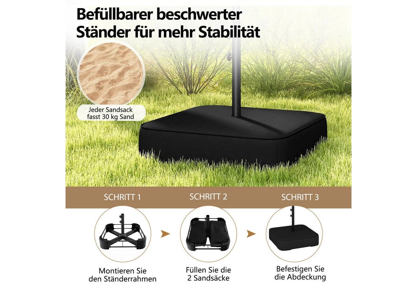 COSTWAY Terrassenschirm 396x201 cm Beige mit Kurbel & Ständer - Bild 5