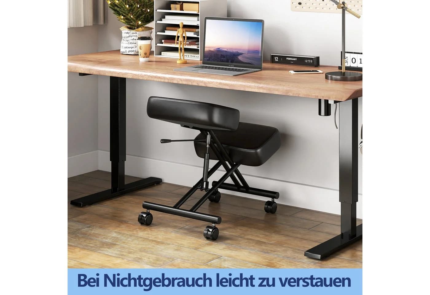 COSTWAY Kniestuhl höhenverstellbar Schwarz mit Universalrollen