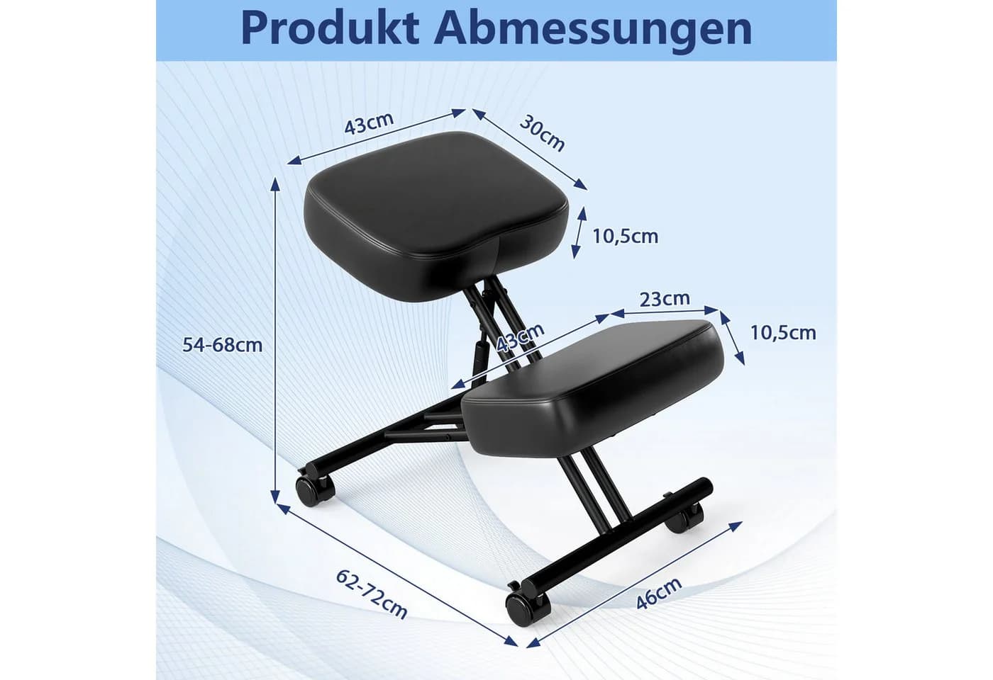 COSTWAY Kniestuhl höhenverstellbar Schwarz mit Universalrollen - Bild 5