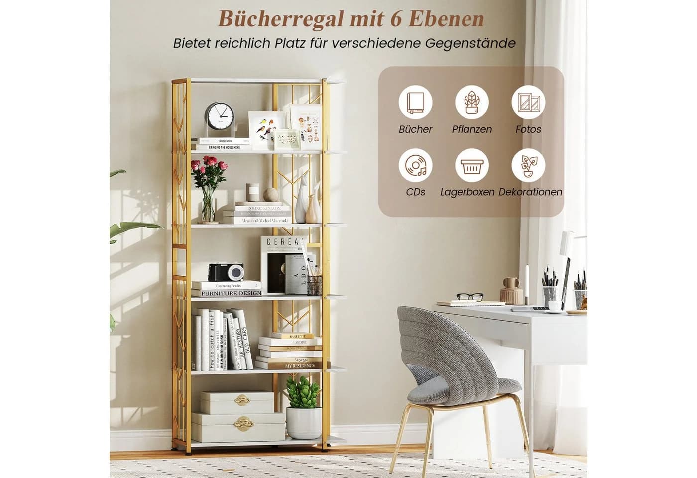 COSTWAY Bücherregal 6-stöckig Metallrahmen - Bild 3