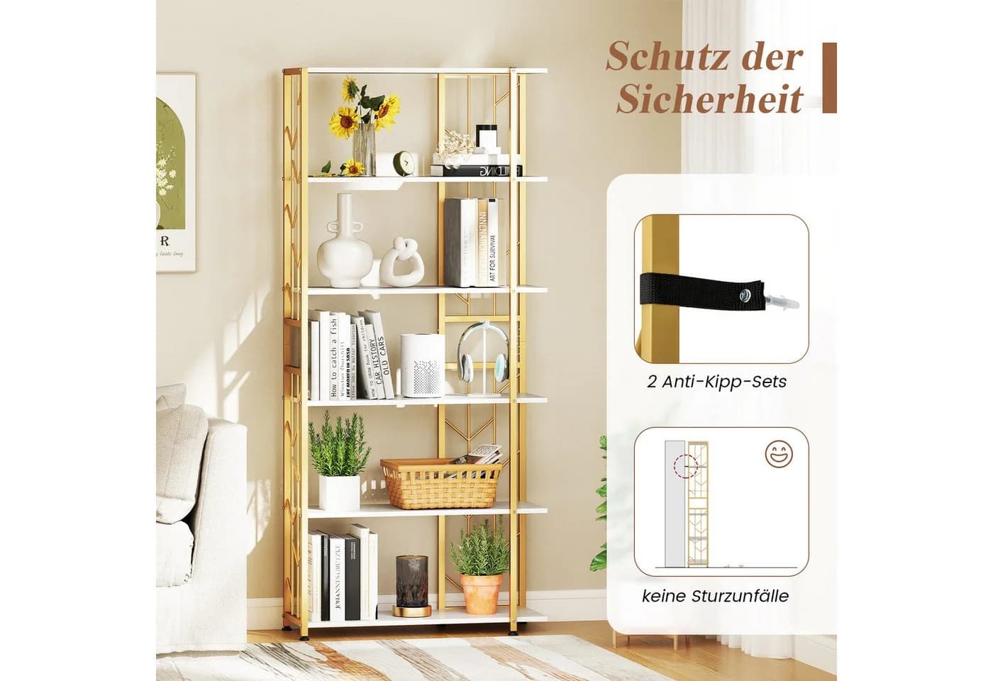 COSTWAY Bücherregal 6-stöckig Metallrahmen - Bild 5