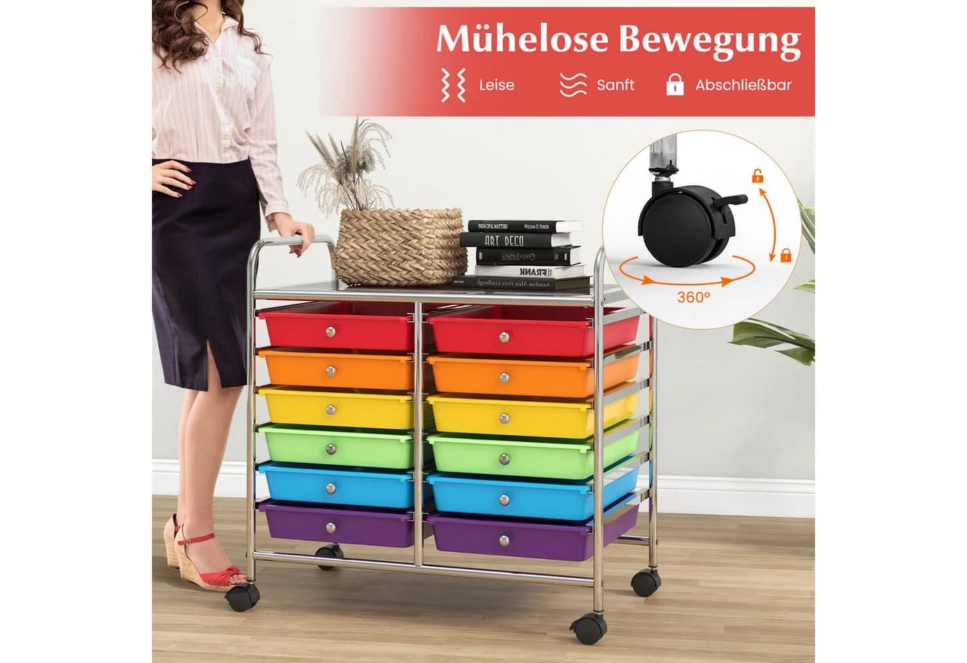 Moderner Rollcontainer aus Kunststoff, Weiß - Bild 3