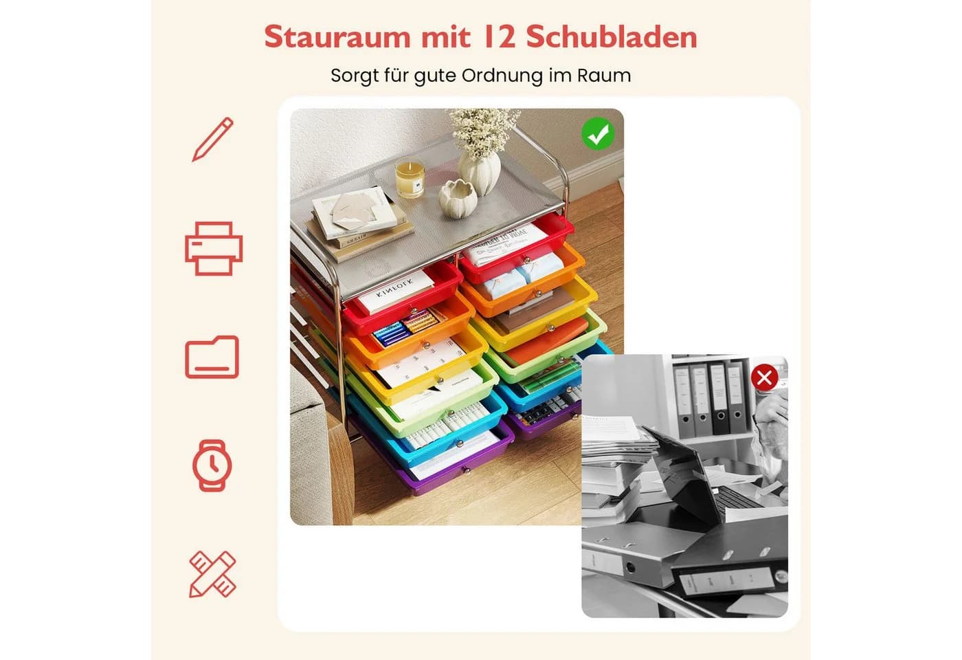 Moderner Rollcontainer aus Kunststoff, Weiß - Bild 4
