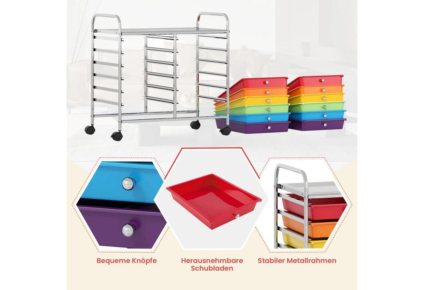 Moderner Rollcontainer aus Kunststoff, Weiß - Bild 5