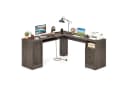 COSTWAY Eckschreibtisch L-Form mit Ladestation, Schrank, 2 Schubladen Grau Bild 2
