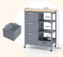 COSTWAY Küchenwagen Grau/Natur mit 3 Schubladen & Tablett Bild 3