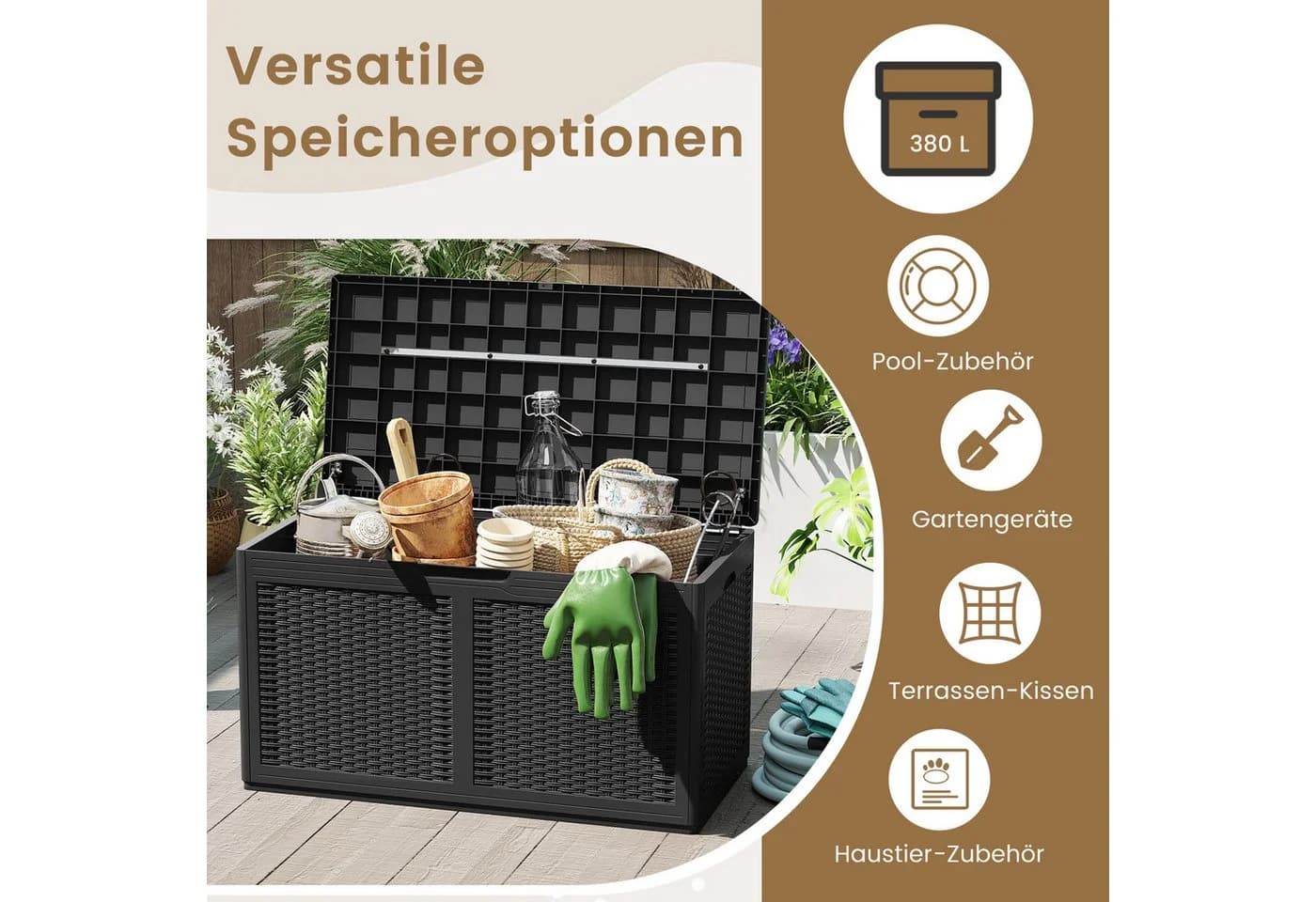 COSTWAY Gartenbox 380L Sitzbank Schwarz - Bild 3