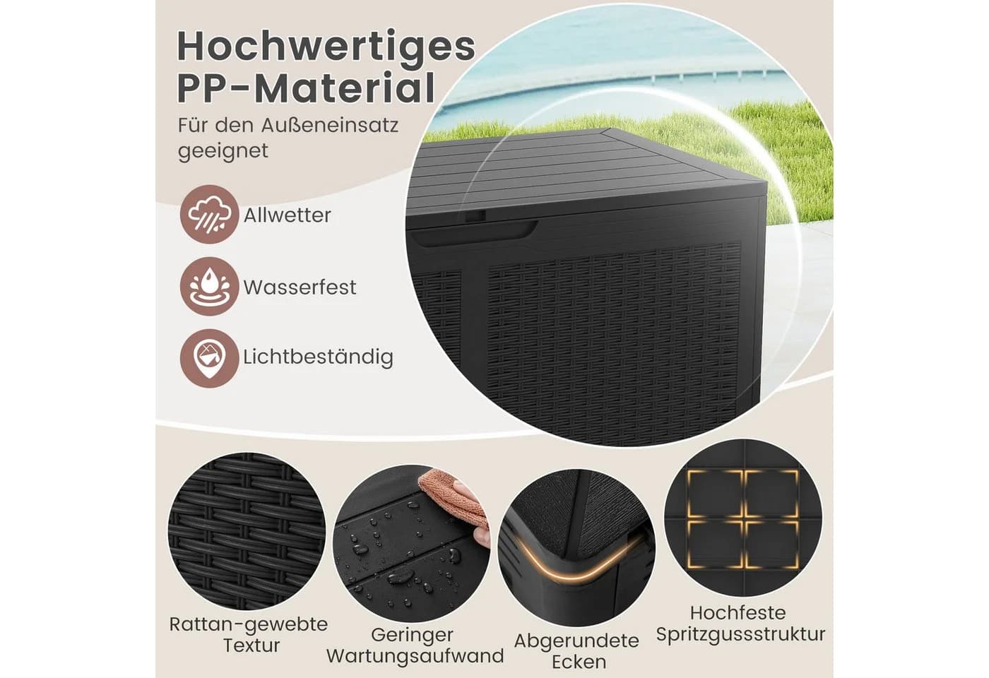 COSTWAY Gartenbox 380L Sitzbank Schwarz - Bild 4