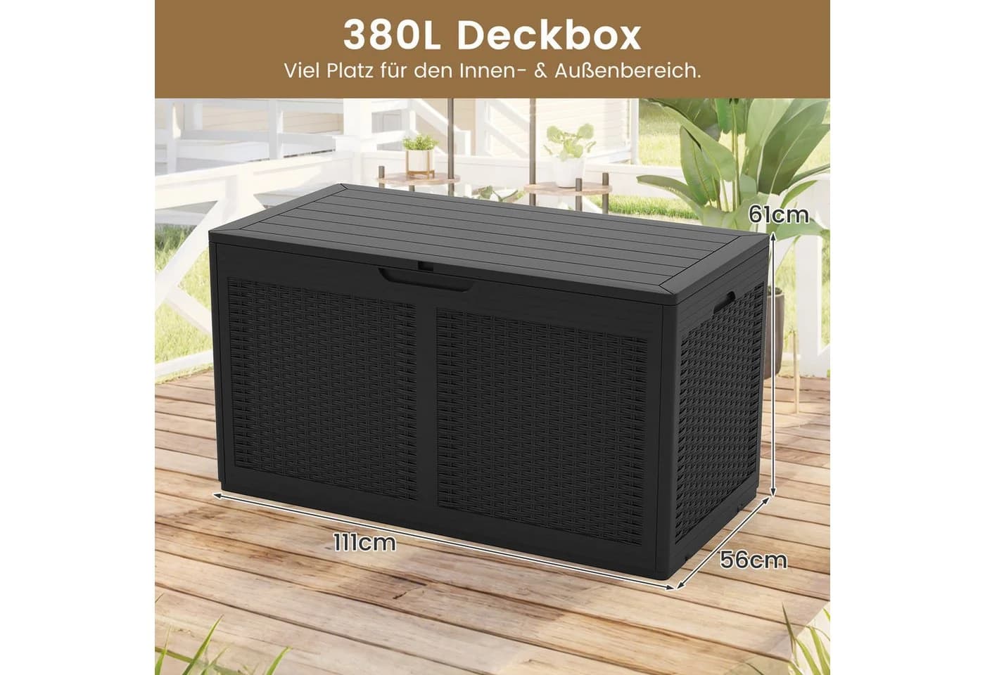 COSTWAY Gartenbox 380L Sitzbank Schwarz - Bild 5