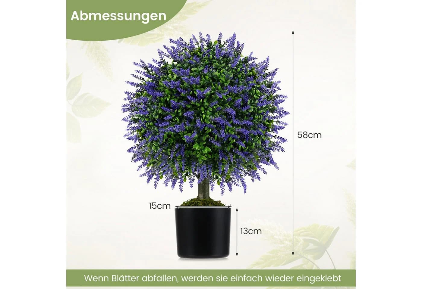 COSTWAY Kunstpflanze Lavendelbaum Lila 58 cm 2er-Set - Bild 3