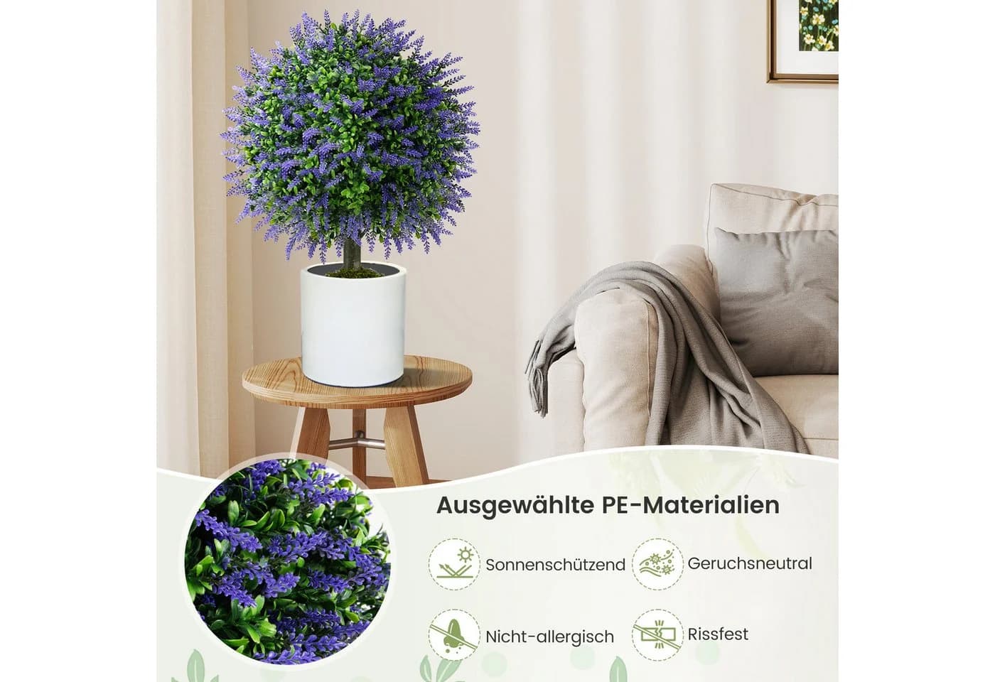 COSTWAY Kunstpflanze Lavendelbaum Lila 58 cm 2er-Set - Bild 4