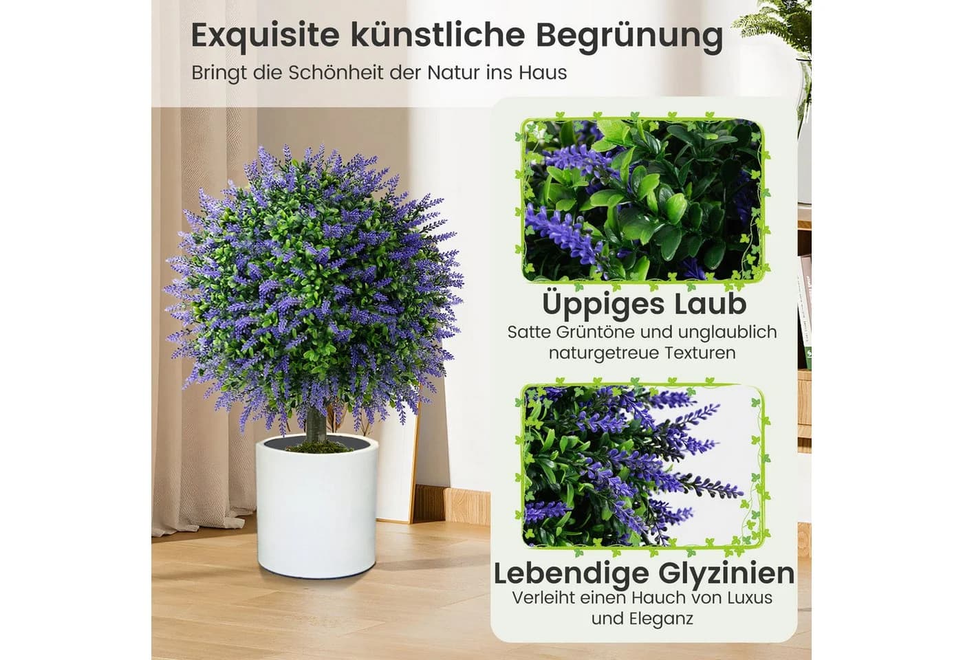 COSTWAY Kunstpflanze Lavendelbaum Lila 58 cm 2er-Set - Bild 5