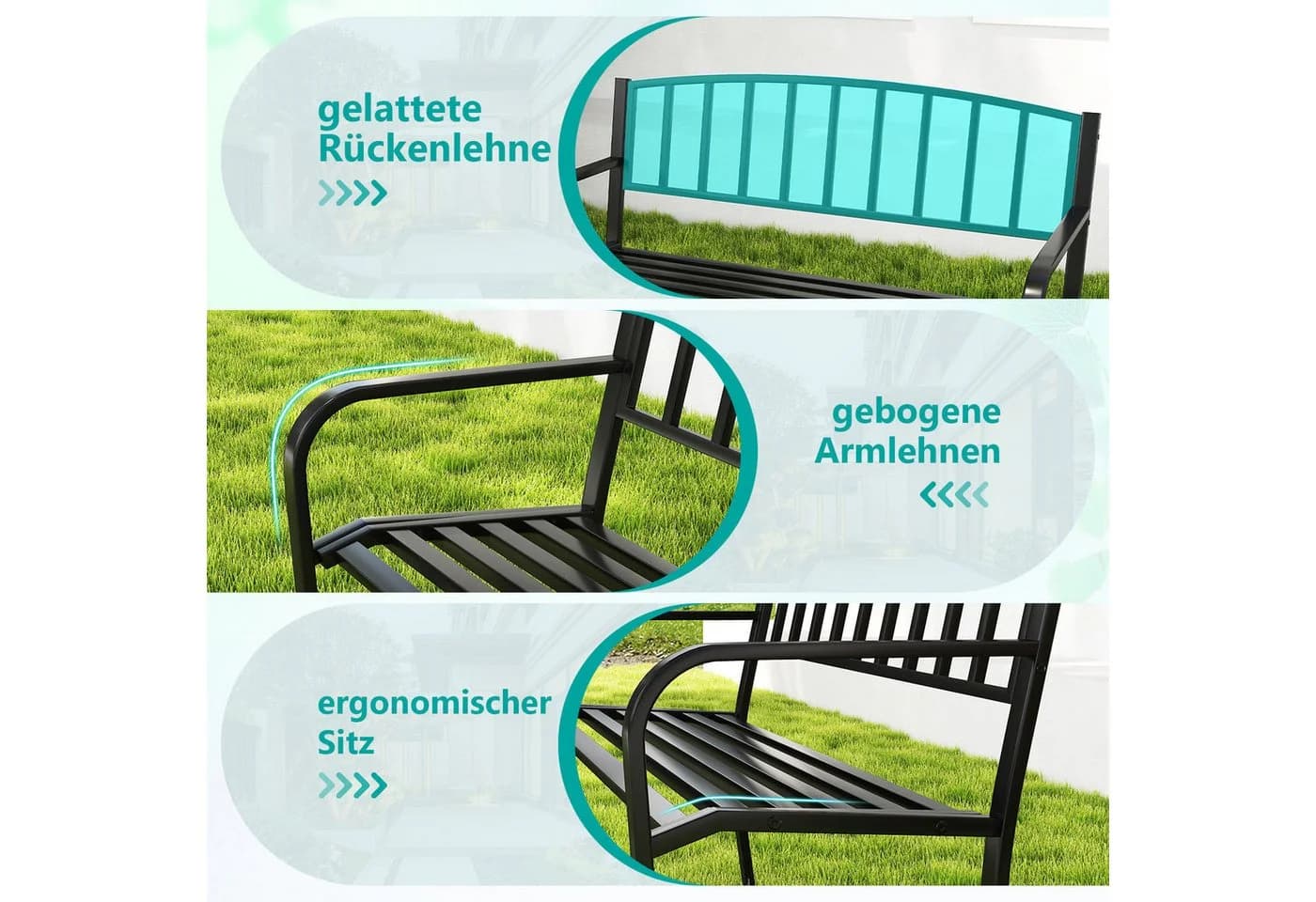COSTWAY Gartenbank 3-Sitzer Metall Schwarz 127cm - Bild 4