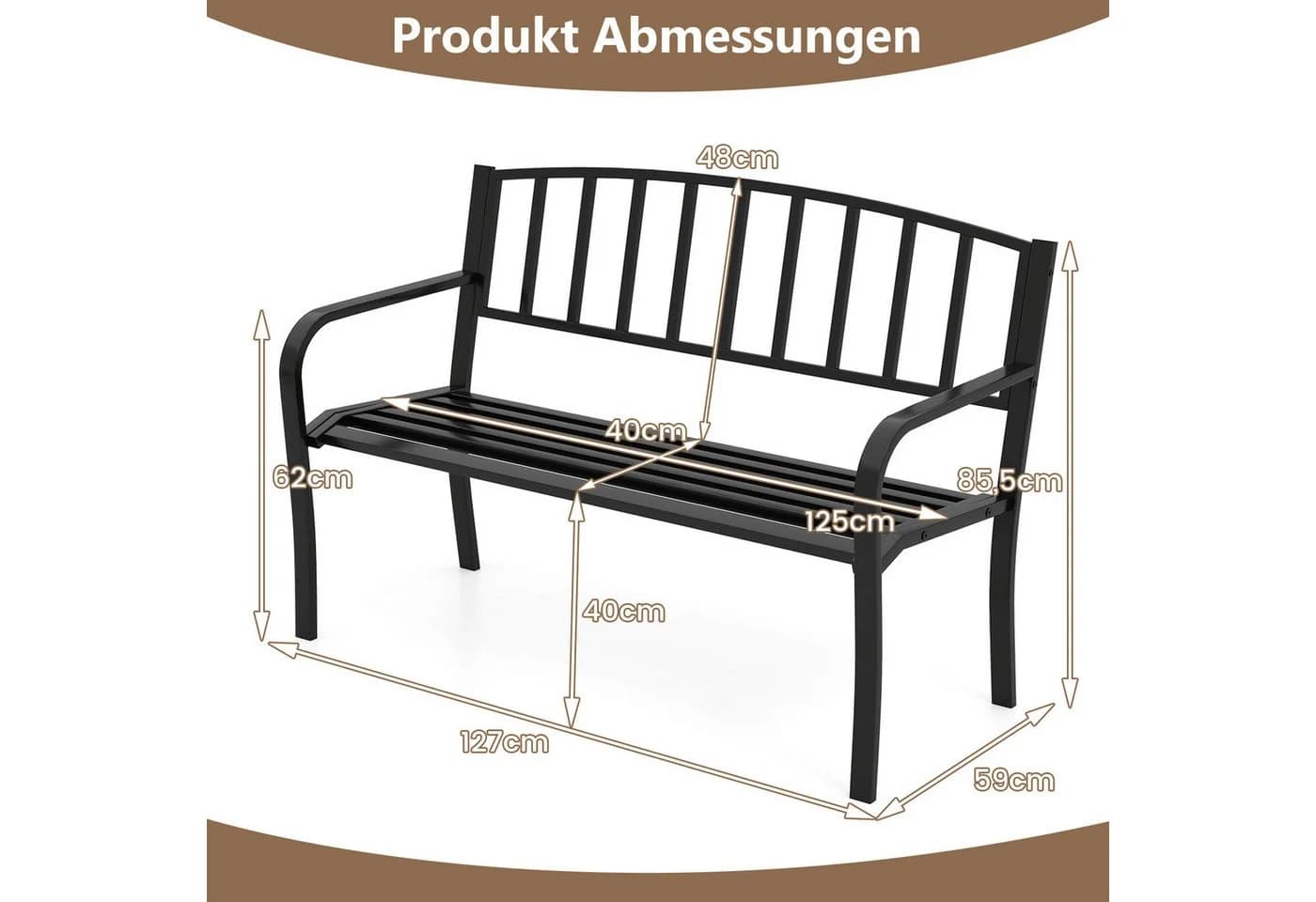 COSTWAY Gartenbank 3-Sitzer Metall Schwarz 127cm - Bild 5