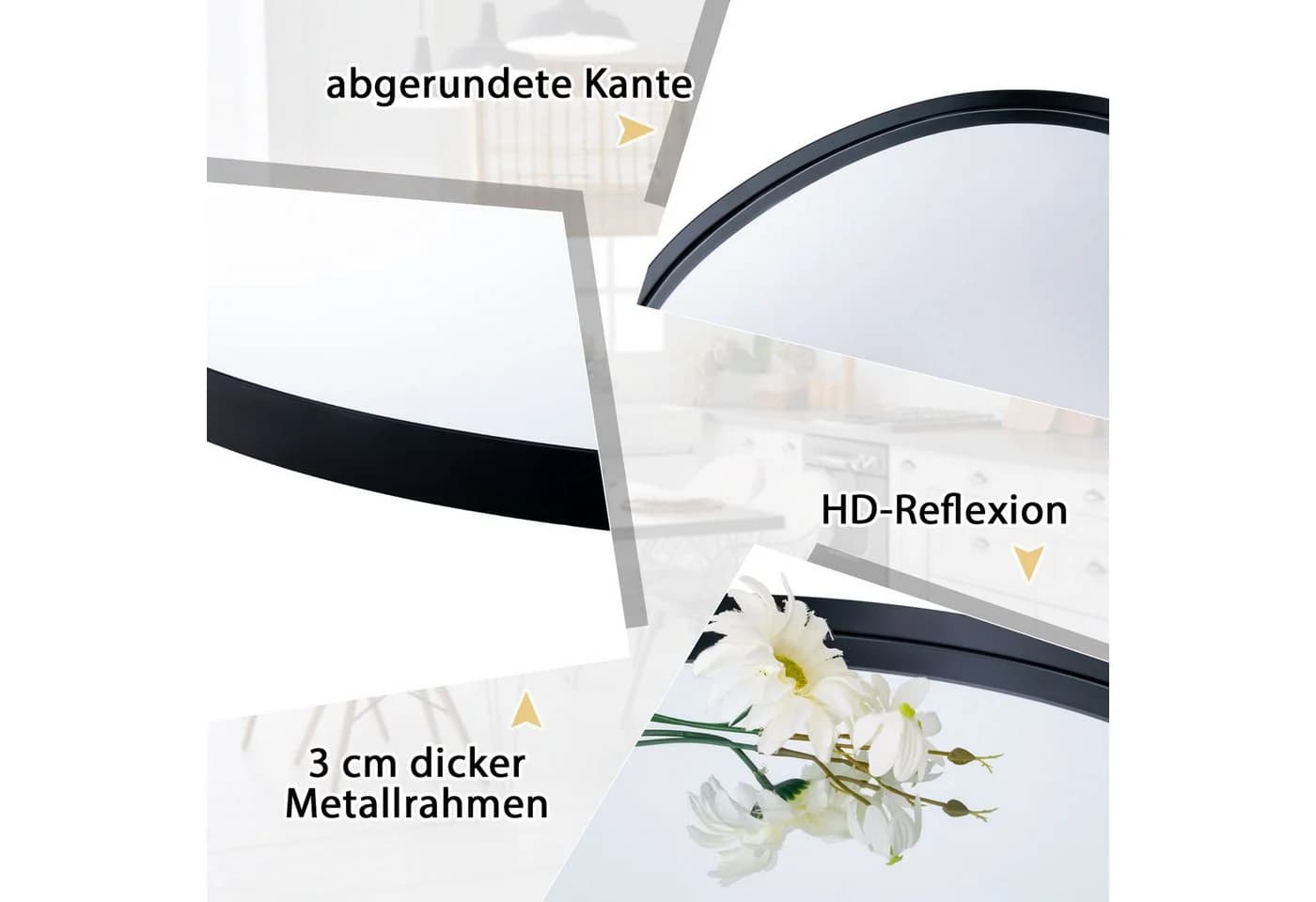 COSTWAY Wandspiegel Asymmetrisch Schwarz Metallrahmen - Bild 3