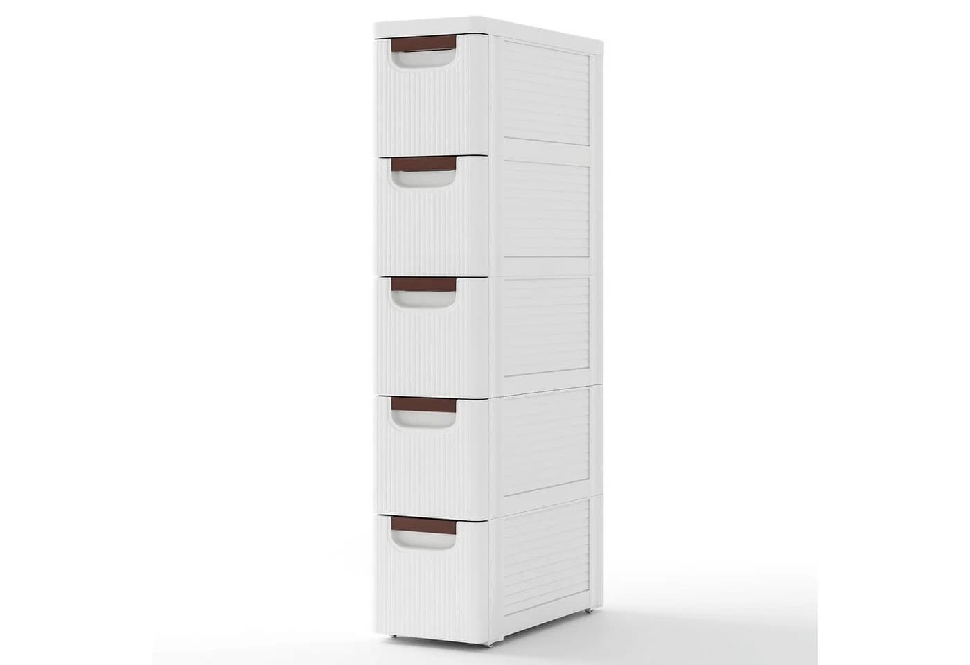 COSTWAY Beistellwagen Nischenschrank schmal 5 Schubladen Rollen weiß - Bild 2