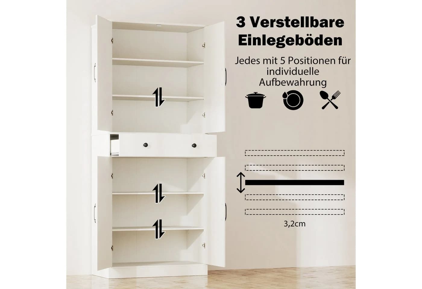 COSTWAY Küchenbuffet Vorratsschrank Weiß - Bild 4