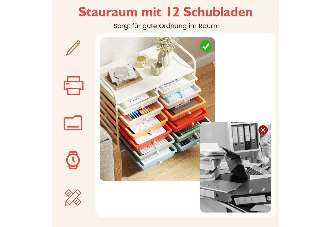 Rollcontainer aus Kunststoff, weiß, funktional - Bild 3